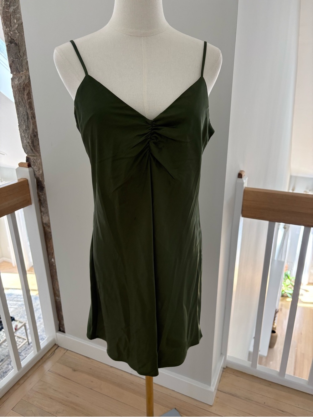 stradivarius Dark Olive Green Ruched Slip Cami